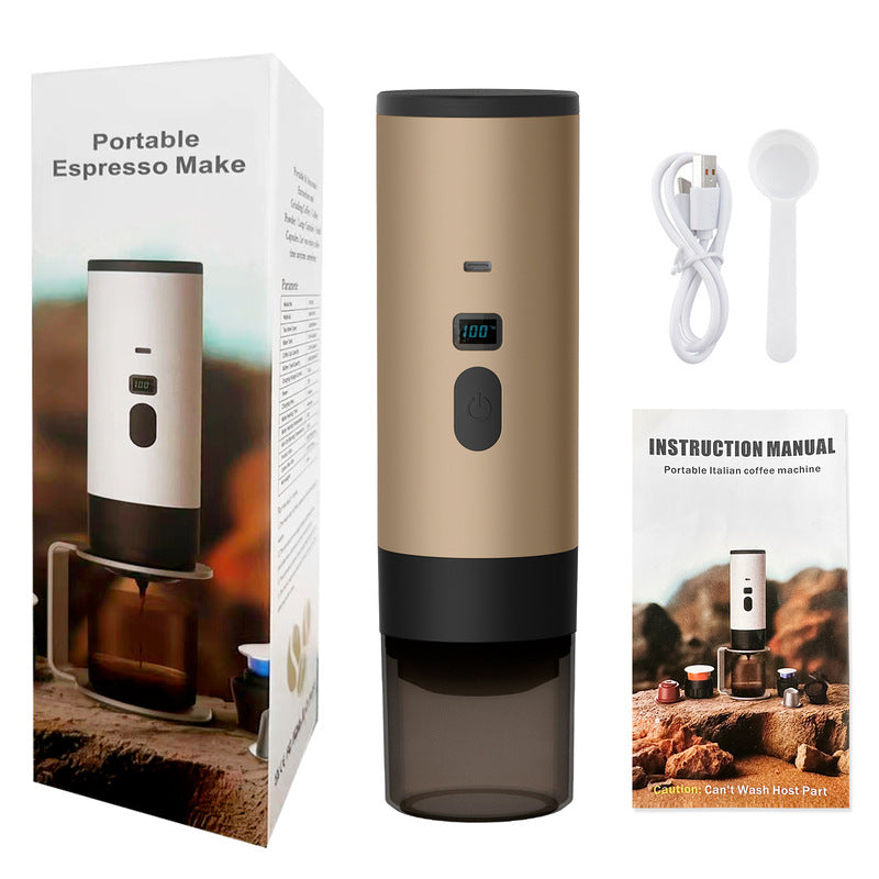 Portable Wireless 3-in-1 Espresso Maker, 7800mAh, Car/Home/Camping, Ground/Capsule Coffee. V.I.P Digital Presence