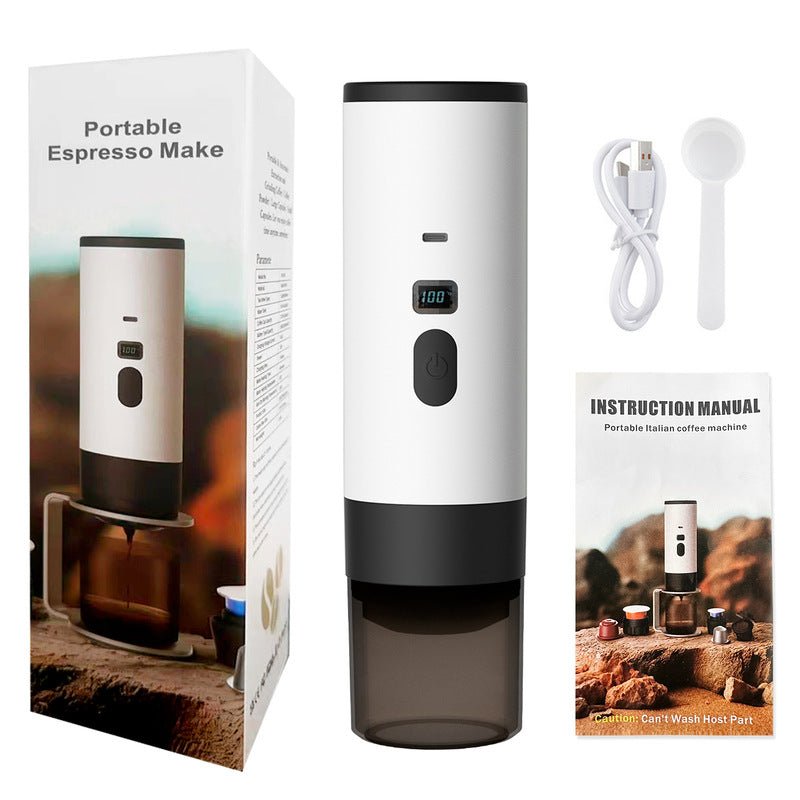 Portable Wireless 3 - in - 1 Espresso Maker, 7800mAh, Car/Home/Camping, Ground/Capsule Coffee. - E - coffee
